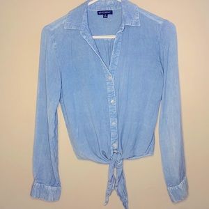 Style Envy Blue Jean Front Tie Button Up Shirt